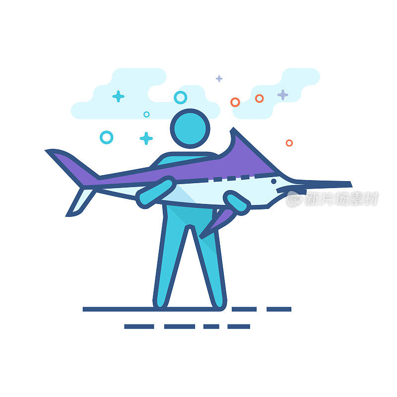 Flat Color Icon - Man holding fish